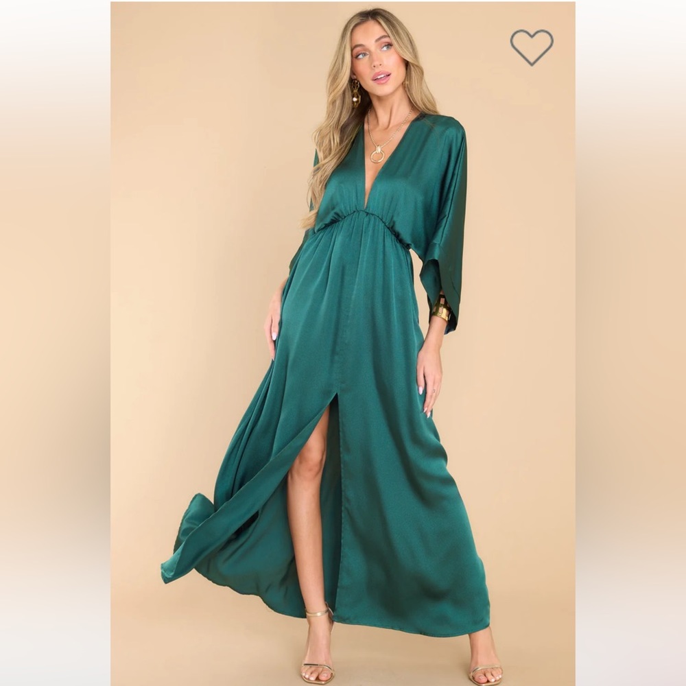 Aakaa Emerald Green Satin Maxi Dress